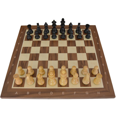 Jeu d'échecs bois noyer pièces STAUNTON style allemand ébonisées acacia/buis - numéroté taille 4