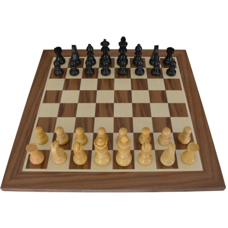 Jeu d'échecs bois noyer pièces STAUNTON style allemand ébonisées acacia/buis - taille 4