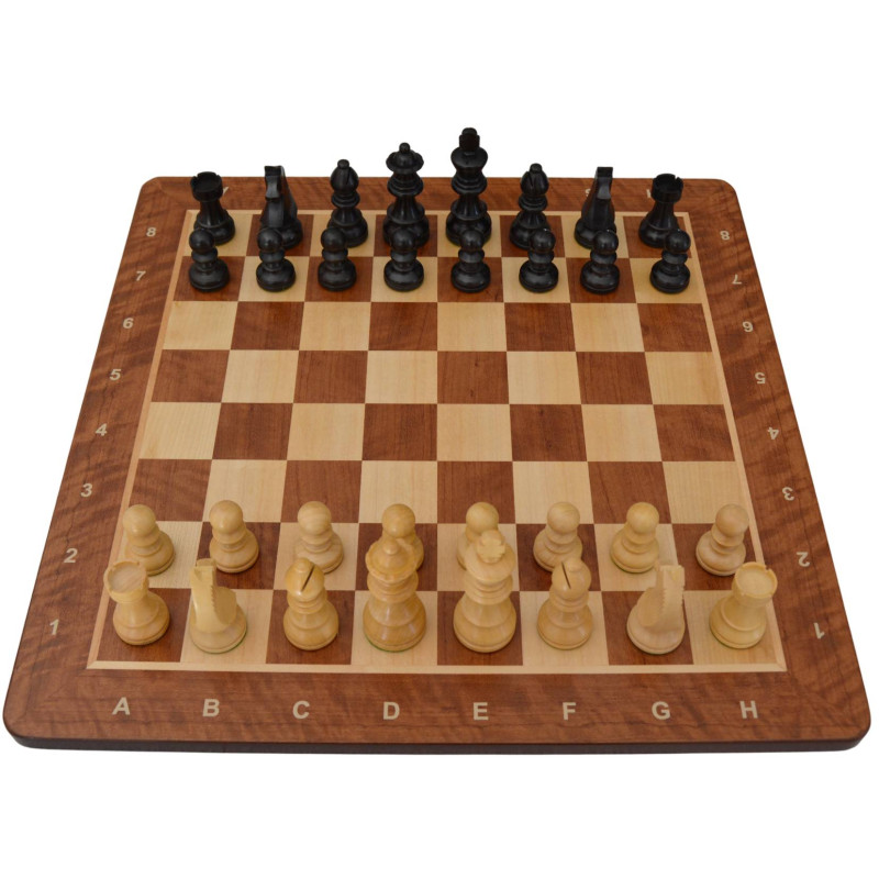 Jeu d'échecs bois padouk coins arrondis pièces STAUNTON style allemand ébonisées acacia/buis - numéroté taille 4