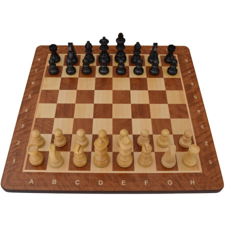 Jeu d'échecs bois padouk coins arrondis pièces STAUNTON style allemand ébonisées acacia/buis - numéroté taille 4