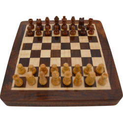Jeu d'échecs de voyage magnétique bois acacia/buis - 13cm