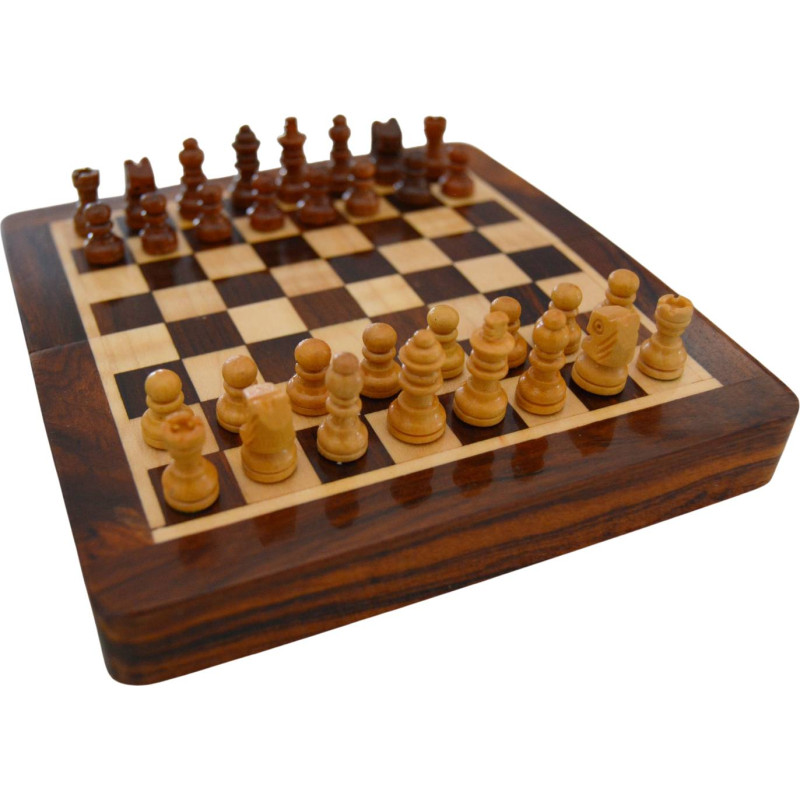Jeu d'échecs de voyage magnétique bois acacia/buis - 13cm