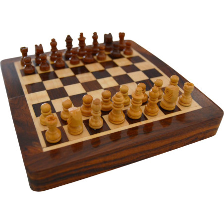 Jeu d'échecs de voyage magnétique bois acacia/buis - 13cm