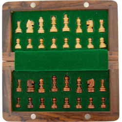 Jeu d'échecs de voyage magnétique bois acacia/buis - 13cm