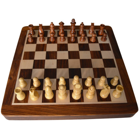 Jeu d'échecs de voyage magnétique bois acacia/buis - 25cm