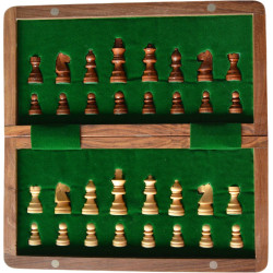 Jeu d'échecs de voyage magnétique bois acacia/buis - 25cm