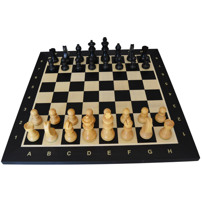 Jeu d'échecs bois acajou noir pièces STAUNTON style allemand ébonisées acacia/buis - numéroté taille 4