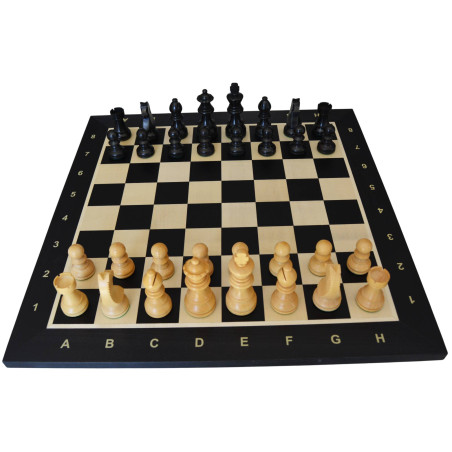 Jeu d'échecs bois acajou noir pièces STAUNTON style allemand ébonisées acacia/buis - numéroté taille 4