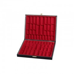 Coffret de rangement luxe bois bouleau noir pour pièces d'échecs STAUNTON n°5 - feutrine rouge